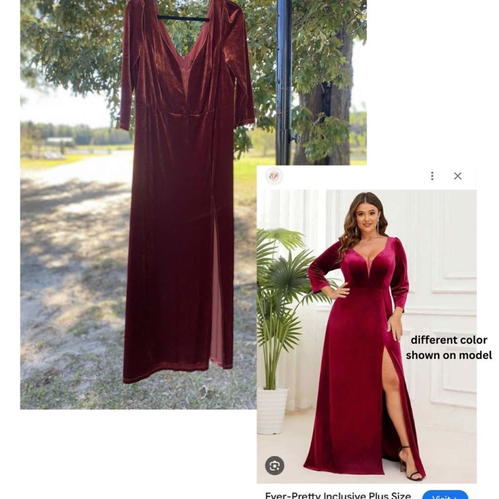 Ever Pretty Velvet Long Sleeve Terracotta Dress